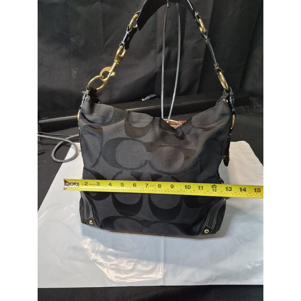 Coach Carly Hobo Purse 10620 BLACK Signature Canvas Gold Leather Bag Rare - Picture 11 of 14